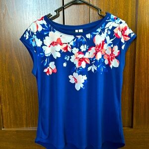 Cap Sleeve Floral Blue Blouse
